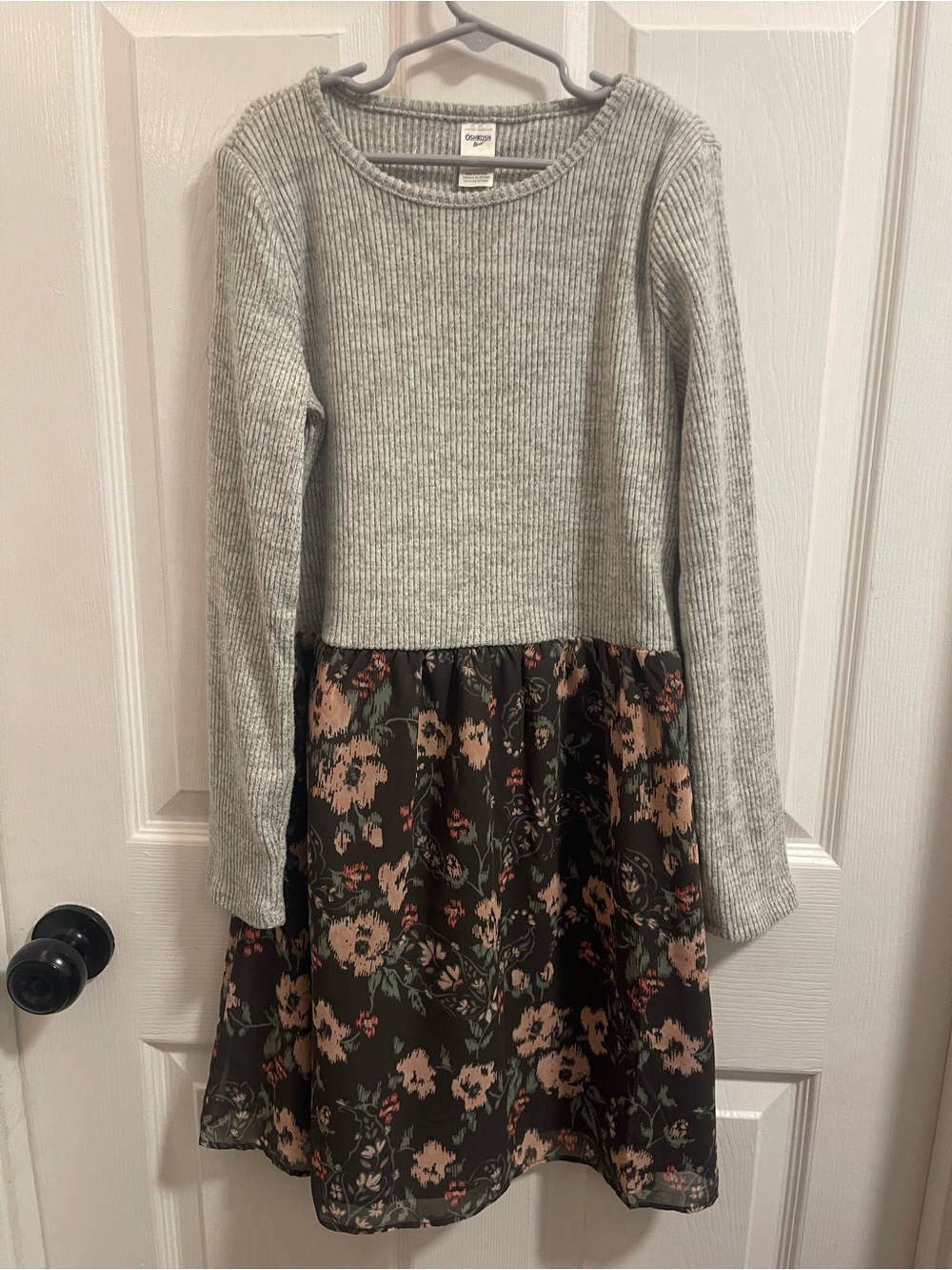 OshKosh B'gosh Gray Knit Top with Olive Floral Skirt Girls' Dress
